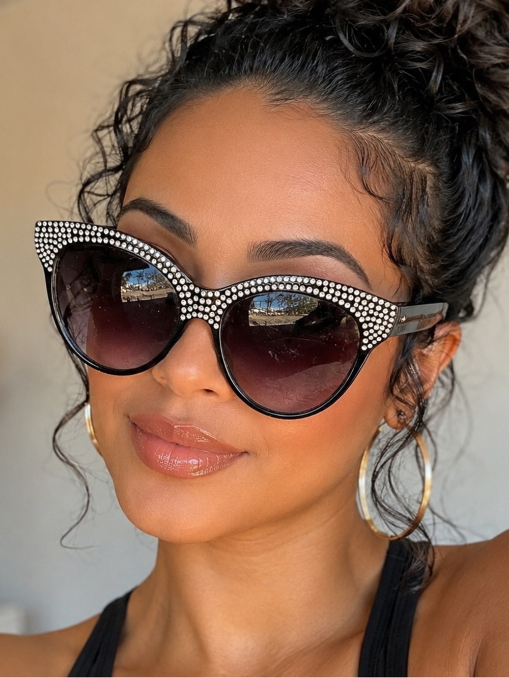 Black Rhinestone Cat Eye Sunglasses Oversized Bling Shades